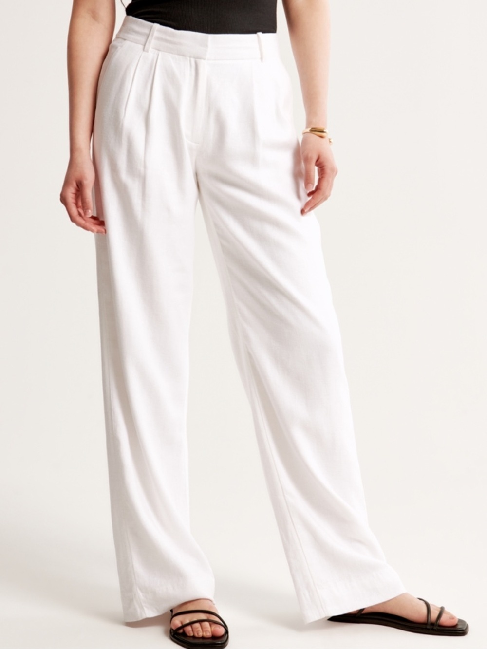 Abercrombie & Fitch Sloane Tailored Wide Leg Pants White Linen Blend Size 33